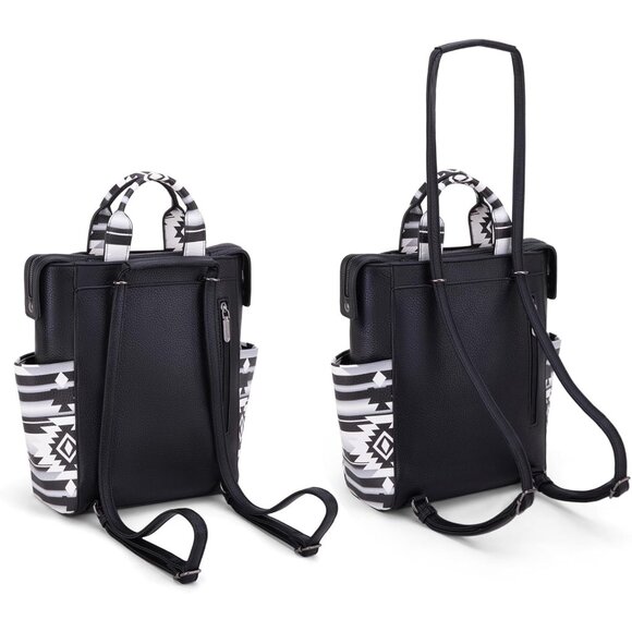 Chic Black Wrangler Aztec Backpack Purse with Adjustable Straps & Zipper Closure - Picture 5 of 7